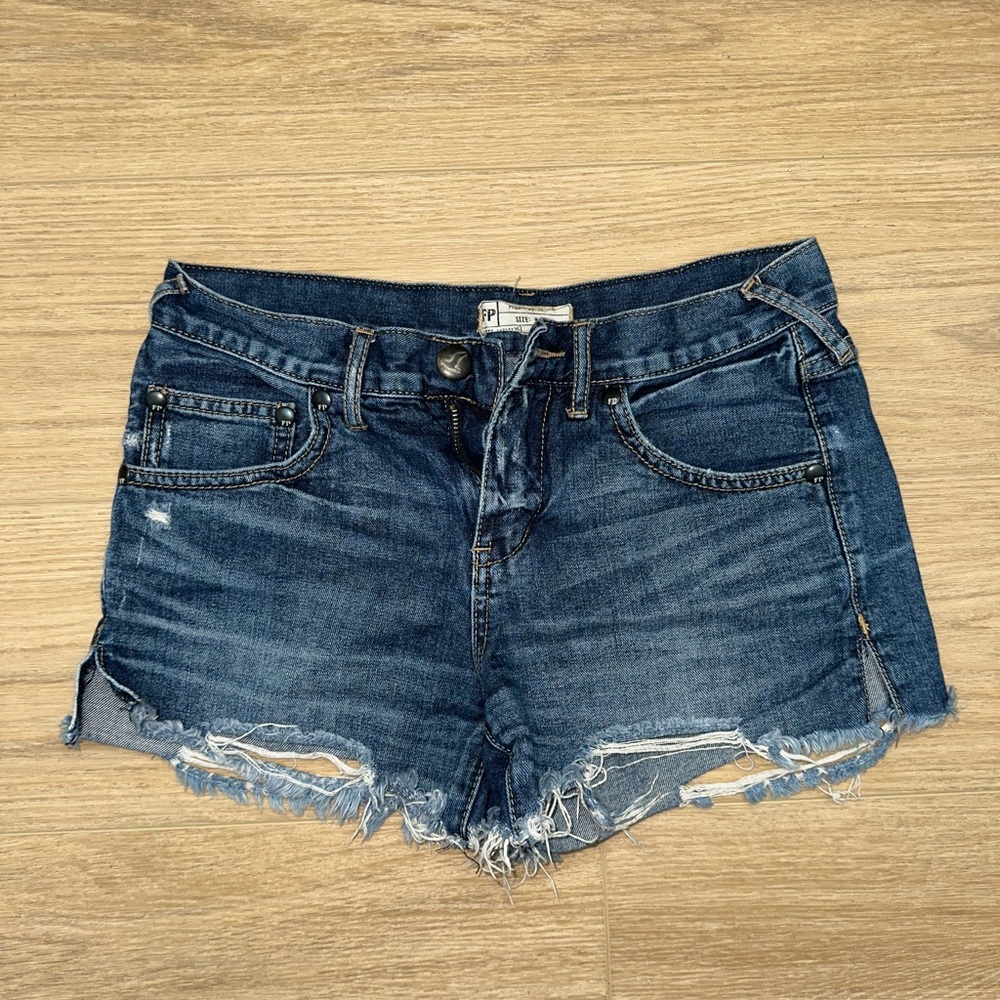 Free People Dark Blue Distressed Jean Shorts Size 25
